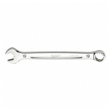 Combination Wrench, Metric, 19 mm, 9-3/4 in, Vanadium Steel, Chrome, 15 deg, 12, Ergonomic I-Beam, Standard, 0.53 lb