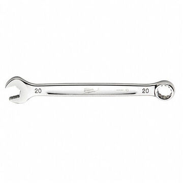 Combination Wrench, Metric, 20 mm, 10-1/4 in, Vanadium Steel, Chrome, 15 deg, 12, Ergonomic I-Beam, Standard, 0.62 lb