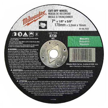 Masonry, Type 1 Cut-Off Wheel, Silicon Carbide, 8730 rpm, 7 in x 1/8 in