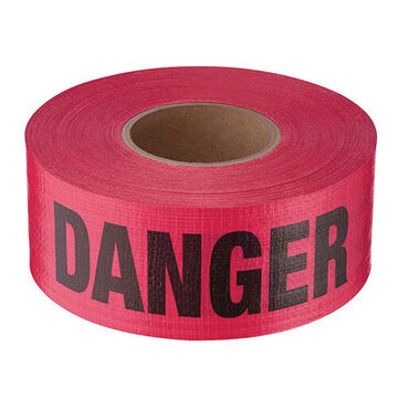 Reinforced Barricade Tape, Plastic, Black/Red, 3 in x 500 ft x 7 mil