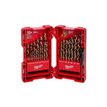 Bit Set Impact-duty Drill, 3-flat, Red Cobalt, Steel, 135 Deg