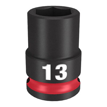 Standard Length Impact Socket, Black Phosphate Forged Steel, Square, 13 mm, 3/8 in x 1-17/64 in, 6 Point
