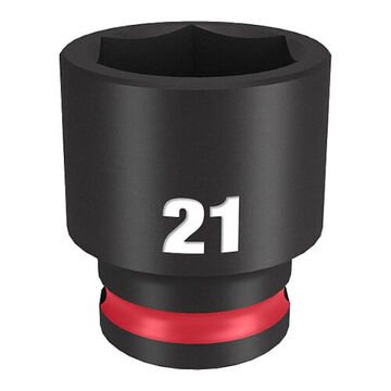 Standard Length Impact Socket, Black Phosphate Forged Steel, Square, 21 mm, 3/8 in x 1-11/32 in, 6 Point