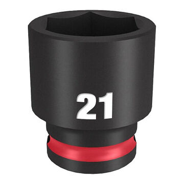 Socket Standard Length Impact, Black Phosphate Forged Steel, Square, 21 Mm, 3/8 In X 1-11/32 In, 6 Point
