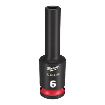 Socket Deep Length Impact, Black Phosphate Forged Steel, Square, 6 Mm, 3/8 In X 2-9/16 In, 6 Point