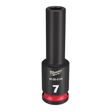 Socket Deep Length Impact, Black Phosphate Forged Steel, Square, 7 Mm, 3/8 In X 2-9/16 In, 6 Point