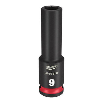 Deep Length Impact Socket, Black Phosphate Forged Steel, Square, 9 mm, 3/8 in x 2-9/16 in, 6 Point