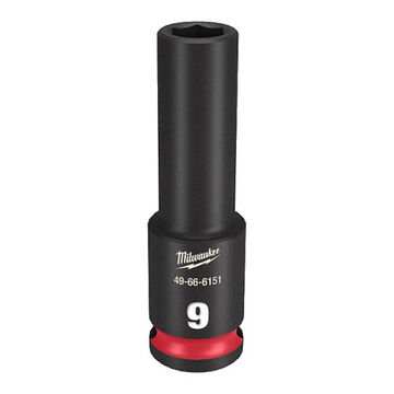 Socket Deep Length Impact Black Phosphate Forged Steel, Square, 9 Mm, 3/8 In X 2-9/16 In, 6 Point