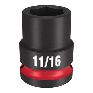 Standard Length Impact Socket, Black Phosphate Forged Steel, Square, 11/16 in, 1/2 in x 1-1/2 in, 6 Point