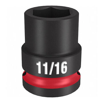 Socket Standard Length Impact, Black Phosphate Forged Steel, Square, 11/16 In, 1/2 In X 1-1/2 In, 6 Point