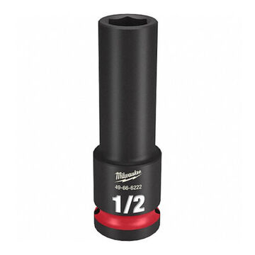 Socket Deep Length Impact, Black Phosphate Forged Steel, Square, 1/2 In, 1/2 In X 3-5/64 In, 6 Point