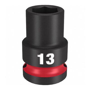 Socket Standard Length Impact, Black Phosphate Forged Steel, Square, 13 Mm, 1/2 In X 1-1/2 In, 6 Point