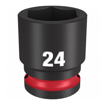 Standard Length Impact Socket, Black Phosphate Forged Steel, Square, 24 mm, 1/2 in x 1-37/64 in, 6 Point