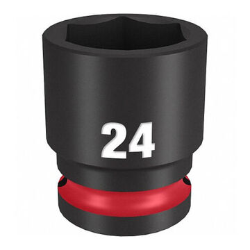 Socket Standard Length Impact, Black Phosphate Forged Steel, Square, 24 Mm, 1/2 In X 1-37/64 In, 6 Point