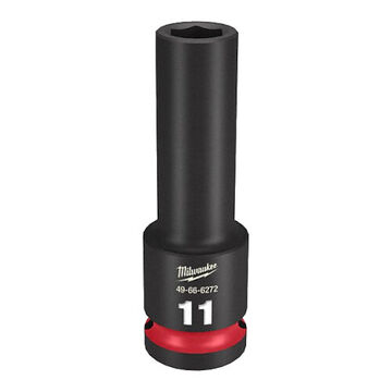 Deep Length Impact Socket, Black Phosphate Forged Steel, Square, 11 mm, 1/2 in x 3-5/64 in, 6 Point