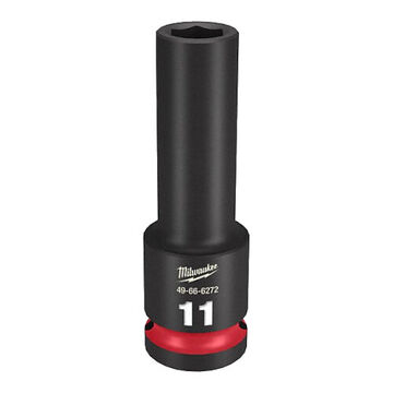 Socket Deep Length Impact, Black Phosphate Forged Steel, Square, 11 Mm, 1/2 In X 3-5/64 In, 6 Point
