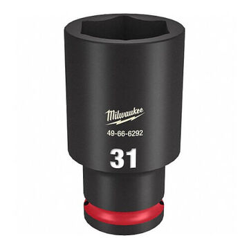Deep Length Impact Socket, Black Phosphate Forged Steel, Square, 31 mm, 1/2 in x 3-5/64 in, 6 Point