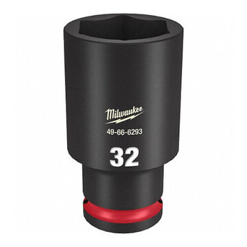 Socket Deep Length Impact, Black Phosphate Forged Steel, Square, 32 Mm, 1/2 In X 3-5/64 In, 6 Point