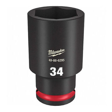 Deep Length Impact Socket, Black Phosphate Forged Steel, Square, 34 mm, 1/2 in x 3-5/64 in, 6 Point