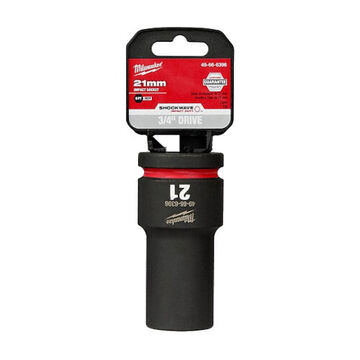 Socket Deep Length Impact, Black Phosphate Forged Steel, Square, 21 Mm, 3/4 In X 3-35/64 In, 6 Point
