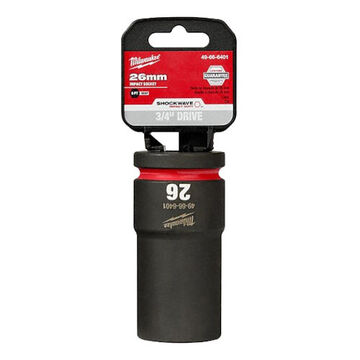 Socket Deep Length Impact, Black Phosphate Forged Steel, Square, 26 Mm, 3/4 In X 3-35/64 In, 6 Point