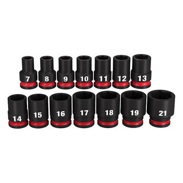 Standard Impact Socket Set, Forged Steel, 3/8 in, 14 pieces