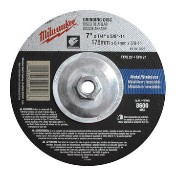 Wheel Type 27 Grinding, 6600 Rpm, Aluminum Oxide, 9 In X 1/4 In, A24r