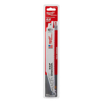 Straight Back Reciprocating Saw Blade, Bi-Metal Tip, 9 in x 1 in x 0.062 in