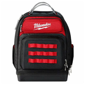 Backpack, Ballistic Nylon, Black, Red, 18 in x 9.44 in x 20.4 in, Ultimate Jobsite Backpack
