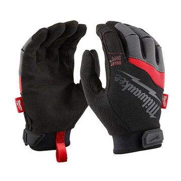 Performance Work Gloves, Medium, Polyester, Black/Gray/Red