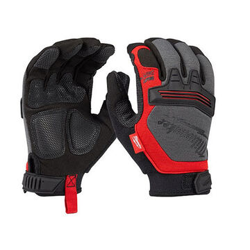 Demolition Work Gloves, Large, Polyester, Black/Gray/Red