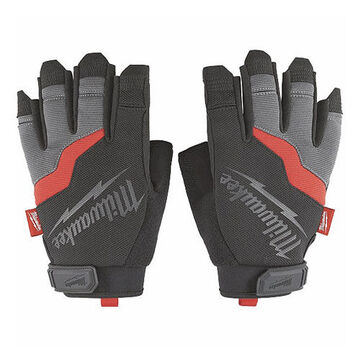 Performance Fingerless Work Gloves, Medium, Polyester, Black/Gray/Red