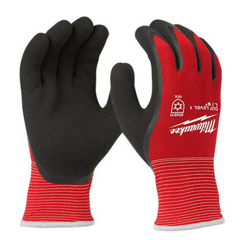 Winter Safety Gloves, X-Large, Latex, Warm Acrylic Terry, Acrylic Terry, 15 ga Nylon, Latex, Elastic, Black Glove, Red Red, White Cuff, Sandy Latex, 3.74 in