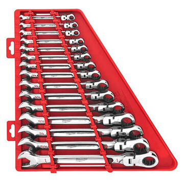 Flex Head Ratcheting Combination Wrench Set, Ergonomic I-Beam Handle, Chrome Plated Vanadium Steel