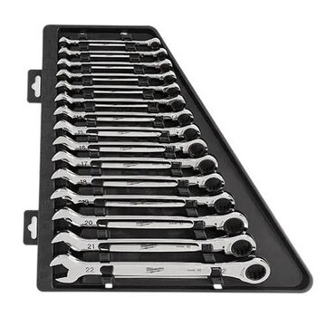 Ratcheting Combination Combination Wrench Set, I-Beam Handle, Chrome Alloy Steel, 15 in