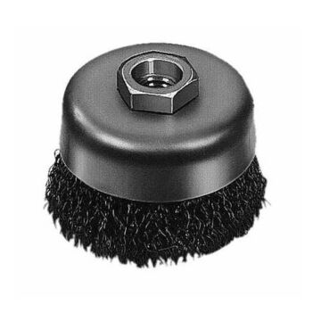 Cup Brush, 3 in X 5/8 in-11, Carbon Steel, Crimped Wire, 12000 rpm