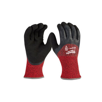 Winter Safety Gloves, 2X-Large, Latex, Warm Acrylic Terry, Nylon, Acrylic Terry, 15 ga Nylon, Latex, Elastic, Gray Glove, Red Red Cuff, Sandy Latex, 10 in