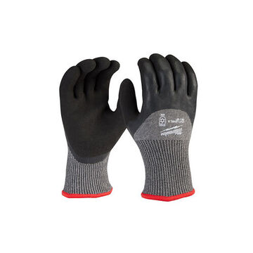 Winter Safety Gloves, Medium, Latex, Warm Acrylic Terry, Nylon, Acrylic Terry, Latex, Elastic, Black Glove, Gray Gray Cuff, Sandy Latex, 10 in
