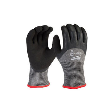 Winter Safety Gloves, X-Large, Latex, Warm Acrylic Terry, Nylon, Acrylic Terry, Latex, Elastic, Black Glove, Gray Gray Cuff, Sandy Latex, 10 in