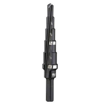 Step Drill Bit, 2 Flutes, 3-Flat, Hex Shank, Black Oxide High Speed Steel, 1/4 in Shank