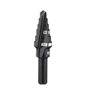 Step Drill Bit, 2 Flutes, 3-Flat, Hex Shank, Black Oxide High Speed Steel, 1/4 in Shank