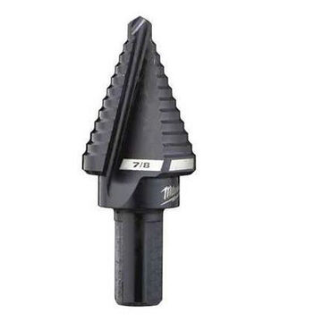 Step Drill Bit, 2 Flutes, 3-Flat, Hex Shank, Black Oxide High Speed Steel, 7/8 in Shank