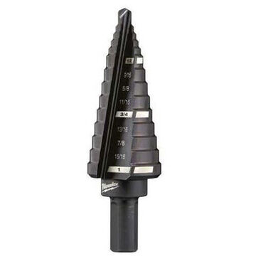 Step Drill Bit, 2 Flutes, 3-Flat, Hex Shank, Black Oxide High Speed Steel, 1/4 in Shank