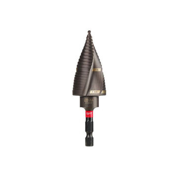 Step Drill Bit, 2 Flutes, Hex Shank, Titanium Aluminum Nitride High Speed Steel, 1/4 in Shank