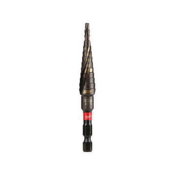 Step Drill Bit, 2 Flutes, 3-Flat, Hex Shank, Titanium Aluminum Nitride High Speed Steel