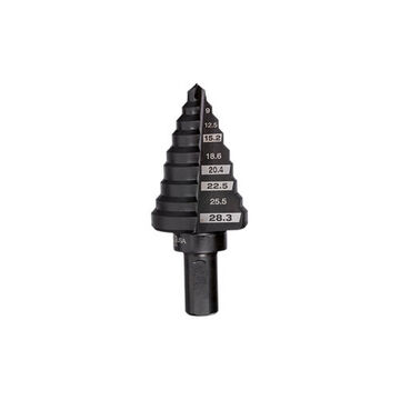 Step Drill Bit, 2 Flutes, 3-Flat, Hex Shank, Black Oxide High Speed Steel, 3/8 in Shank