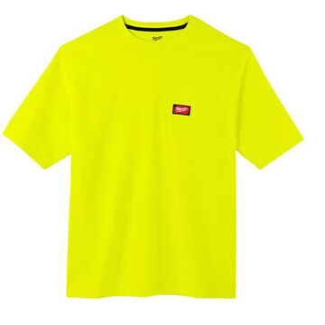 Heavy-Duty Pocket Tee Short Sleeve T-Shirt, Small, Hi-Viz Yellow, 60% Cotton, 40% Poly Blend