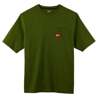Heavy-Duty Pocket Tee Short Sleeve T-Shirt, Large, Green, 60% Cotton, 40% Poly Blend