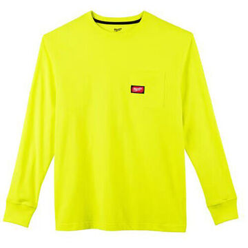 Heavy-Duty Pocket Tee Long Sleeve T-Shirt, 2X-Large, Hi-Viz Yellow, 60% Cotton, 40% Poly Blend