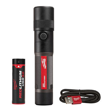 USB Rechargeable Flashlight, Aluminum, Flood, Spot, 4 V, 2.1 A, LED